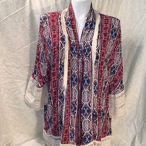 Hayden open front cardigan with lace detail.